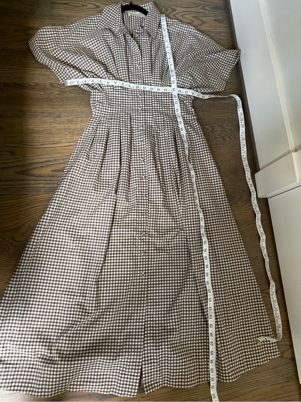 Anthropologie Exquise Tobie Studded shirt dress in brown and white gingham. S. - Picture 13 of 13